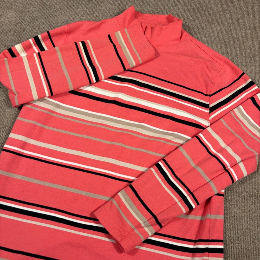 Croft & Barrow Womens Small Coral Pink Striped Mock Neck Long Sleeve Top